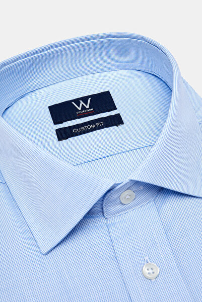 W Collection KOYU MAVİ UZUN KOLLU DOKULU GÖMLEK