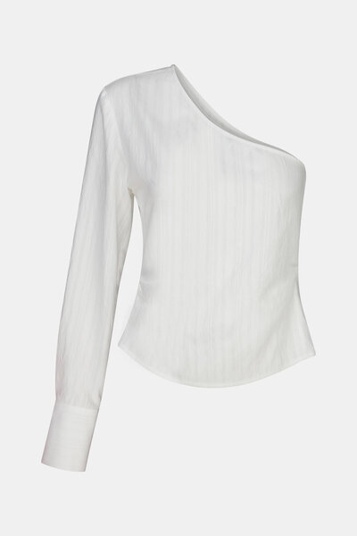 W Collection EKRU ASİMETRİK TEK OMUZ DOKULU BLUZ