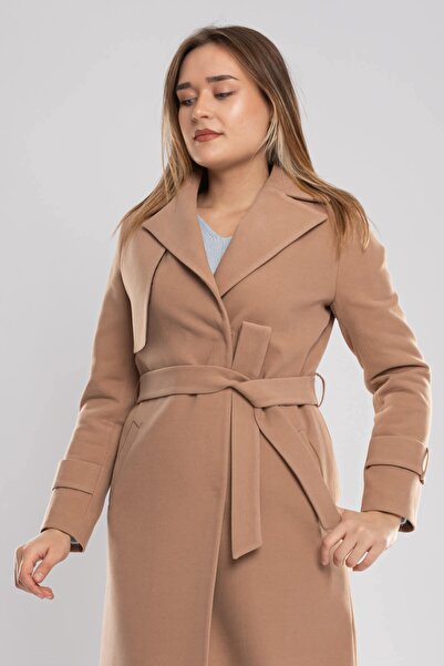 Olcay 3771 Büyük Beden P.m Kuşaklı Omuz Kol Apoletli Çıtçıtlı Uzun Kadın Manto