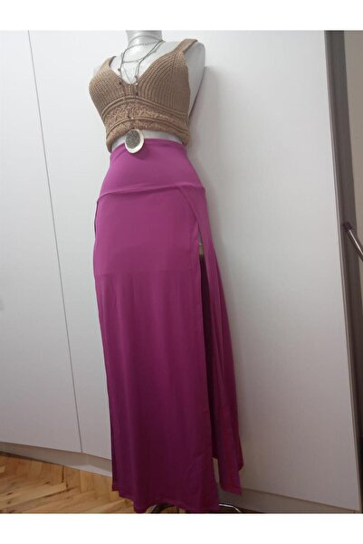 Eren Giyim Terry Pau TP101055 Φούξια μακριά φούστα με βαθύ σκίσιμο