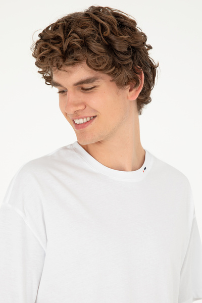 U.S. Polo Assn. Erkek Oversize Fit Bisiklet Yaka Beyaz Tişört 50294288-VR013