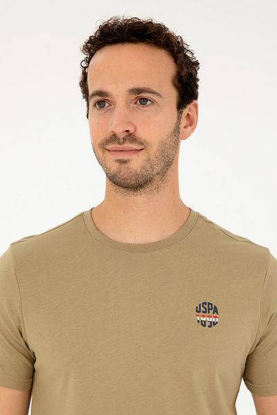 U.S. Polo Assn. Ανδρικό μπλουζάκι με κανονική εφαρμογή Crew Neck Khaki 50294329-vr027