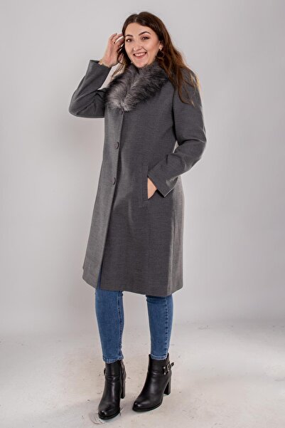 Olcay 3620-y Büyük Beden Pm Yaka Kürklü Kadın Kaban