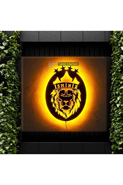 Genel Markalar Tablo Marketi Galatasaray Tablosu, Aslan Figürü, Duvar Dekor Ahşap, Neon Işık, Ledli T