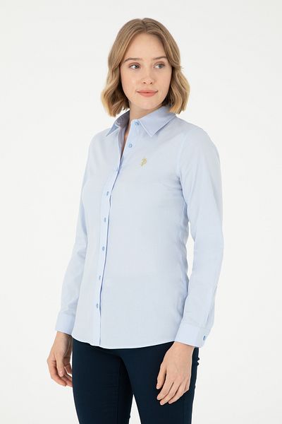 U.S. Polo Assn. Cămașă de bază cu mânecă lungă albastru deschis pentru femei 50295640 -VR003