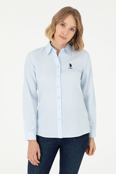 U.S. Polo Assn. Cămașă de bază cu mânecă lungă albastru deschis pentru femei 50295711 -VR003