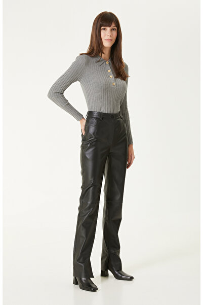 NEWCO Black Leather Trousers with Slit Legs