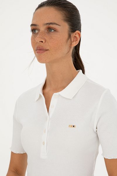 U.S. Polo Assn. Γυναικείο μπλουζάκι με λαιμόκοψη εκρού πόλο 50296156 -vr019