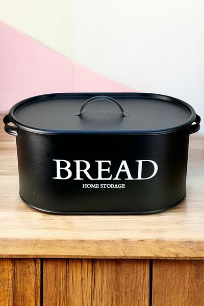 hemlife Metal Bread Bin with Metal Lid, Bread Box with Handles Black/Black