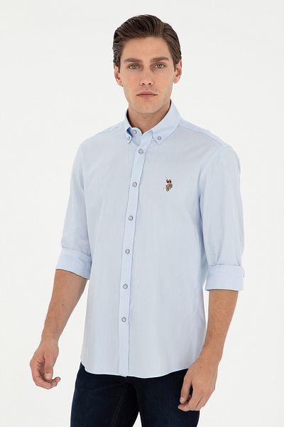 U.S. Polo Assn. Мъжка светлосиня риза с дълъг ръкав, базова, 50297320-VR003
