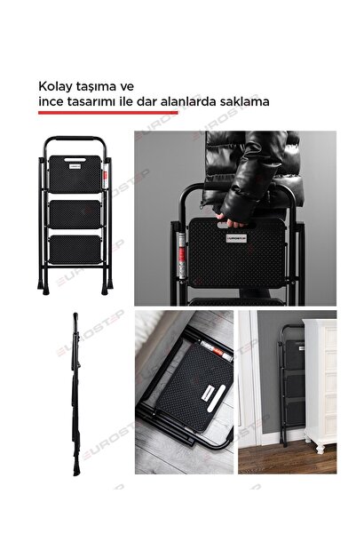 Eurostep 3 Basamak Siyah Merdiven Geniş Basamaklı Eurotower