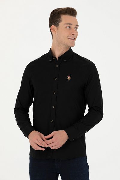 U.S. Polo Assn. Μαύρο Basic μακρυμάνικο ανδρικό πουκάμισο - 50271276 -VR046