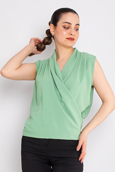 AYHAN 81856 Μοντέλο Αμάνικη και ντραπέ μπλούζα σιφόν διπλό στήθος