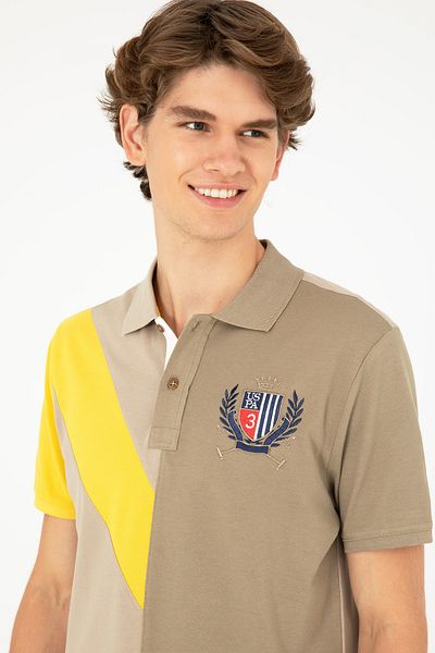 U.S. Polo Assn. Ανδρικό μπλουζάκι με κανονική εφαρμογή Polo Neck Light Khaki 50281559-vr183