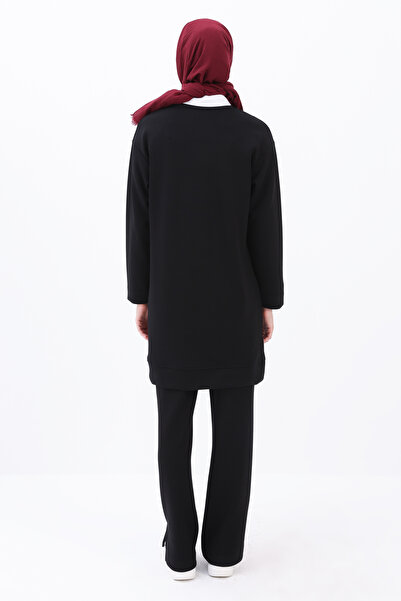 ALLDAY Siyah Taşlı Geometrik Çima Detaylı Tunik