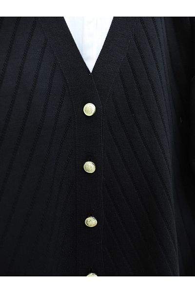 Modamorfo Cross Striped Brooch Buttoned Knitwear Cardigan - Black