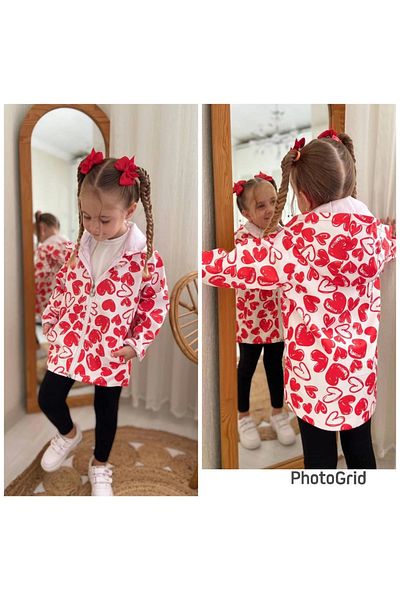 Kidmark Çocuk Modası Heart Detailed Girl's Raincoat