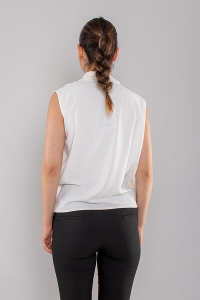 AYHAN 81856 Double Breasted Collar Flowing Sleeveless Chiffon Blouse