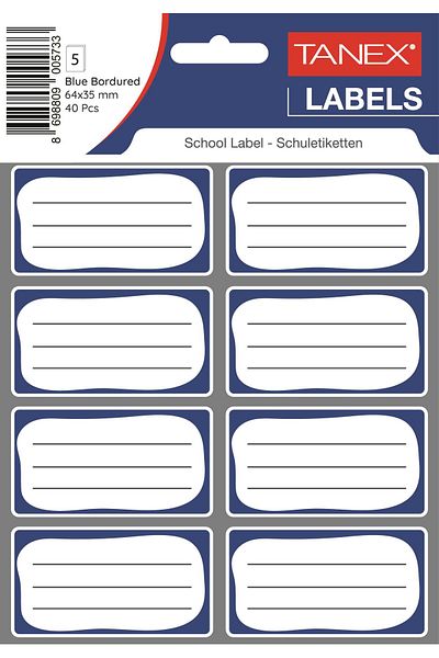 Tanex Blue Bordered Double Row School Label 40 Pieces
