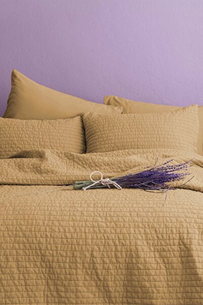İssimo Home Savanna Yıkanmış Mustard %100 Pamuk Poplin Yatak Örtüsü 240*260Cm
