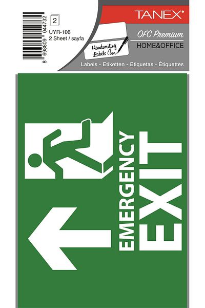 Tanex Uyr-106 Emergency Exit Label 2 Pack