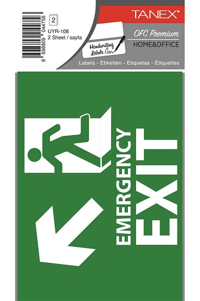 Tanex Uyr-108 Emergency Exit Label 2 Pack