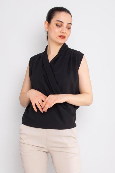 AYHAN 81856 Model Sleeveless and Flowy Double-breasted Chiffon Blouse