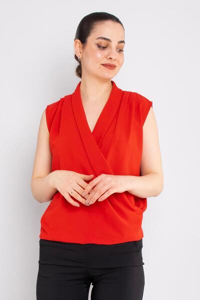 AYHAN 81856 Model Sleeveless and Flowy Double-breasted Chiffon Blouse