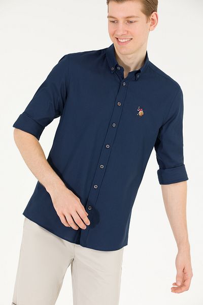 U.S. Polo Assn. Ανδρικό μακρυμάνικο πουκάμισο Navy Blue Basic 50263099-VR033