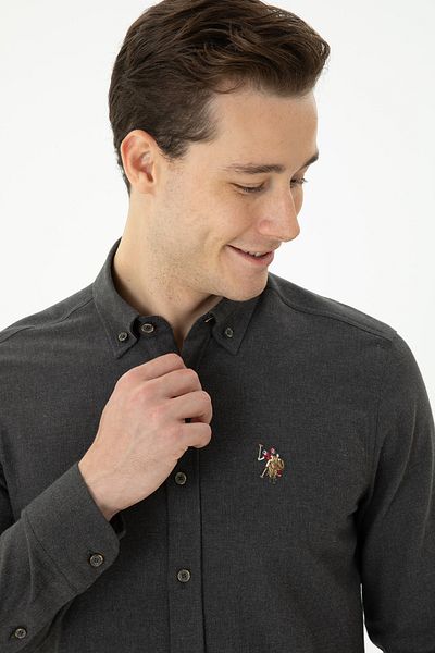 U.S. Polo Assn. Ανδρικό μακρυμάνικο πουκάμισο Anthracite Basic 50271275-VR006