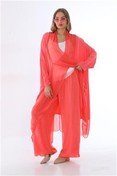 Bohem Stil Italyan Ipek Detaylı Oversize Kap Bluz- Wes Pantolon Takım