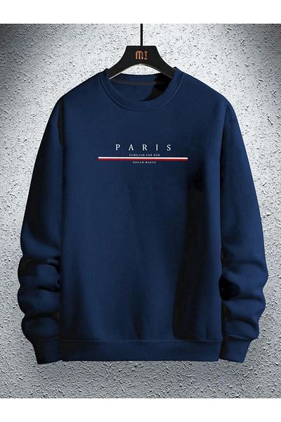 CAST COLLECTİON Pánská námořnická modrá mikina Paris s potiskem Crew Neck