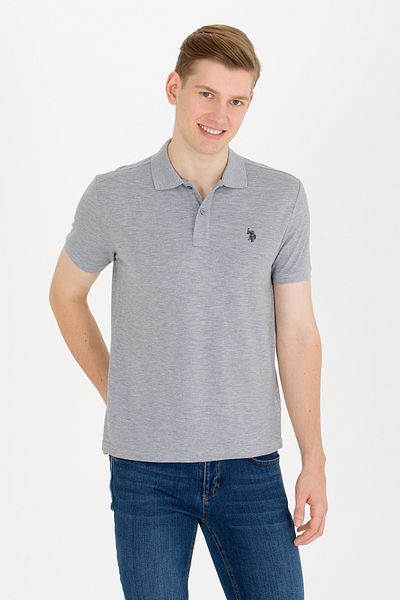 U.S. Polo Assn. Ανδρικό μπλουζάκι με γκρι μελανζ Basic Polo Neck 50262933 -VR086