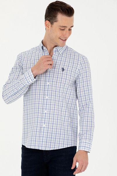 U.S. Polo Assn. Ανδρικό καρό μπλε πουκάμισο 50279453 -VR036