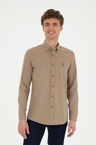 U.S. Polo Assn. Erkek Açık Haki Uzun Kollu Basic Gömlek 50271275-VR183
