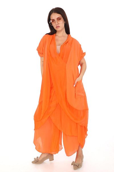Bohem Stil Bluză oversize din caftan infinit din mătase italiană - Set pantaloni asimetrici