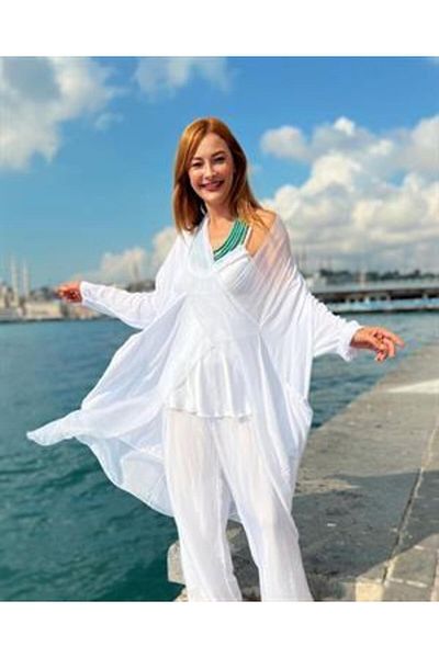 Bohem Stil Ιταλική μεταξωτή λεπτομερής μπλούζα με καπάκι - Σετ παντελόνι Wes