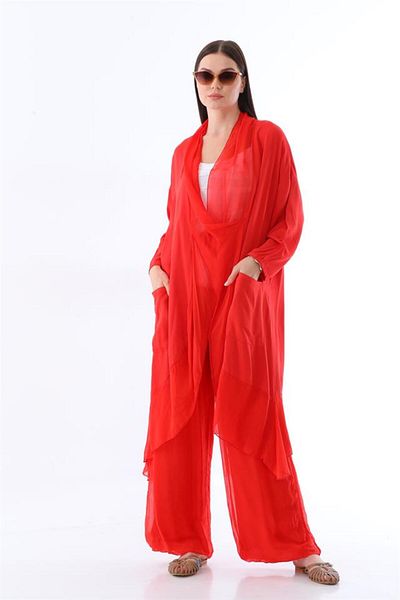 Bohem Stil Bluză cu șapcă supradimensionată din mătase italiană - Set pantaloni Wes