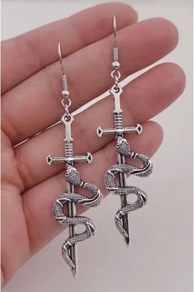 Köstebek Snake Sword Sworded Snake Earring Necklace