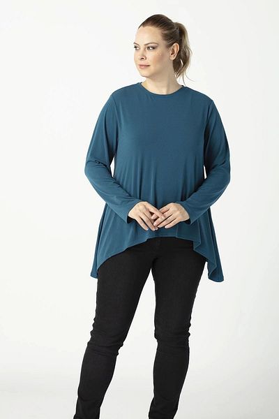 Moda Berray 2350 Violet Print Asymmetrical Cut Long Sleeve Plus Size Blouse