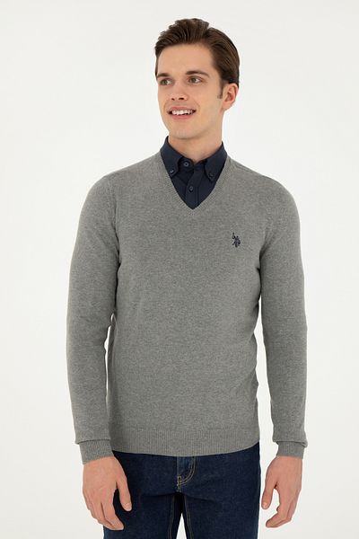 U.S. Polo Assn. Ανδρικό πουλόβερ Basic Grey Melange - 50275819 -VR086