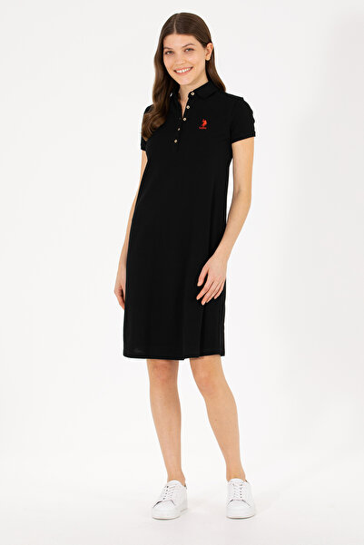 U.S. Polo Assn. Дамска черна мини рокля с поло яка 50262672-VR046