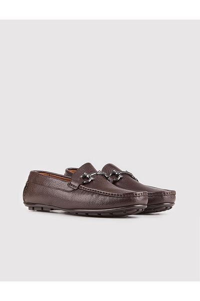 Cabani Men's Genuine Leather Buckle Detailed Brown Loafer Shoes