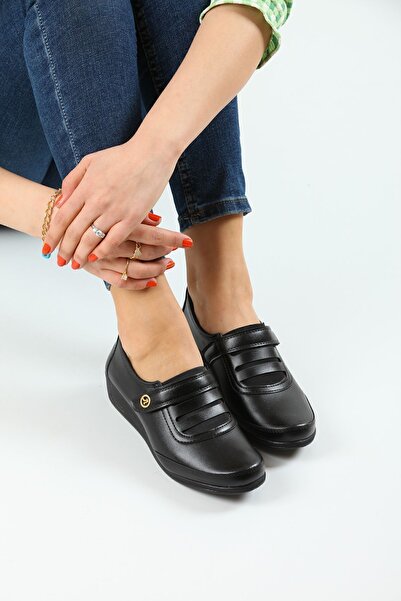 KAOF SHOES Kadın Siyah Klasik Ayakkabı Ortopedik Anne Ayakkabısı Anne Babet Ayakkabı Anne Kadın Günlük Ayakkabı