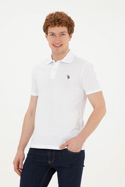 U.S. Polo Assn. Ανδρικό μπλουζάκι με λεπτή εφαρμογή Polo Neck White Basic 50279573 -vr013