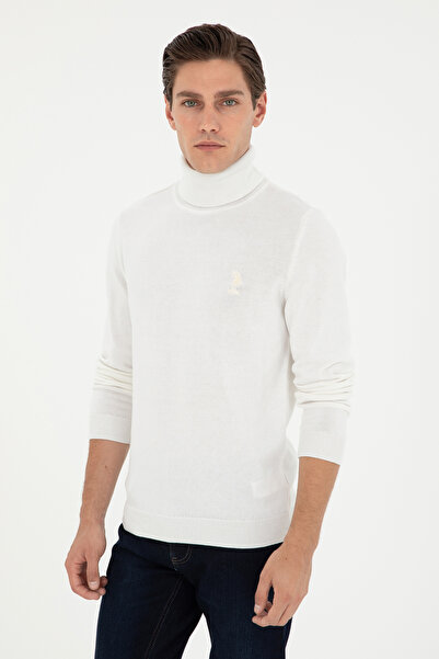 U.S. Polo Assn. Ανδρικό πουλόβερ Slim Fit με ψηλό γιακά λευκό Basic 50288884-VR013