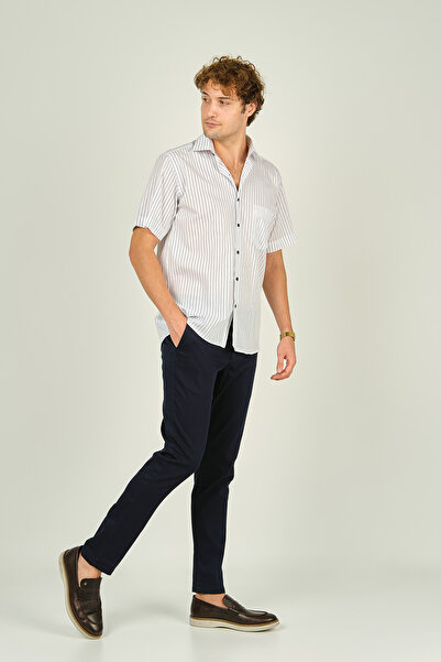 MUGİ Mugi Чоловіча - 100% бавовна, короткий рукав, смугаста сорочка 2000 Синя