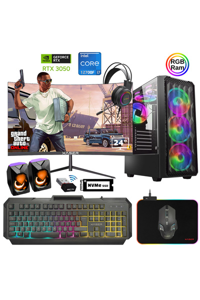 XASER Xsr884 i7 12700F 16GB Ram 512GB M.2 NVMe SSD 6GB RTX3050 23.8" 180Hz Cu...