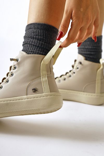Limoya Celinn Beige Elastic Lace-Up Sports Γυναικείες Μπότες, Γυναικεία Μποτάκια