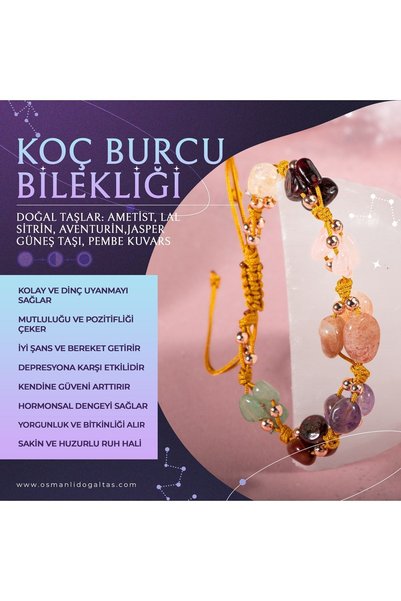 OSMANLI DOĞAL TAŞ Koç Burcu Doğal Taş Natürel Makrome Bileklik